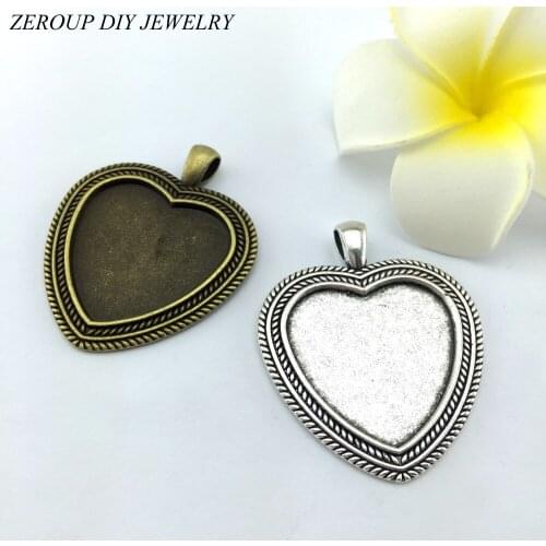 5pcs/lot 30mm Necklace Pendant Setting Antique Bronze Silver Color Glass Cabochon Blank Base Supplies for Jewelry Finding T327