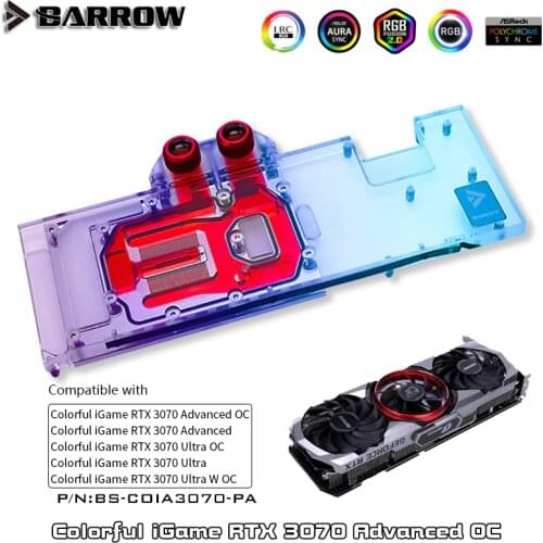 Barrow GPU Block For Colorful iGame RTX 3070 Advanced / Ultra OC, Full Covered Graphics Card Cooler, 5V ARGB SYNC