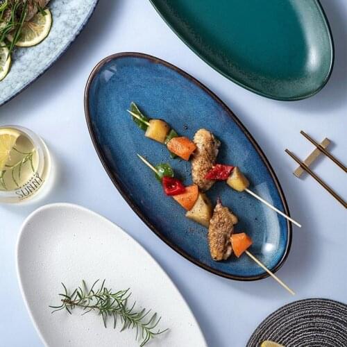 Ceramic Plate Poached Fish Plate Oval Steam Home Personality Board Big Creative Commercial Restaurant Sushi Plate Salver