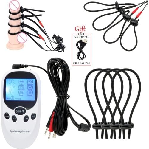 USB Charge Electric Shock Host,Electro Shock Therapy Massager Penis Ring Penis Extender Delay Time Ring Sex Toy Male Masturbator