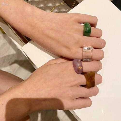 AOMU 2020 New Simple Vintage Colorful Transparent Candy Resin Geometric Irregular Trendy Rings for Women Fashion Gifts Jewelry