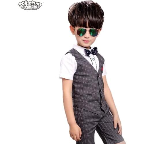 Brand Boys Dot Vest Suit for Wedding Children Summer Formal Vest+Shorts Tuxedos Clothing Set for Baby Boys Kids Costume N29