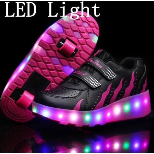 Two Wheels Luminous Sneakers Black Red Led Light Roller Skate Shoes for Children Kids Led Shoes Boys Girls Shoes Light Up Unisex