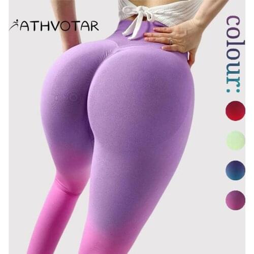 ATHVOTAR Gradient Sports Leggings Sexy Women High Waist Seamless Push Up Legging Gym Cycling Training Skinny Elasticity Pants