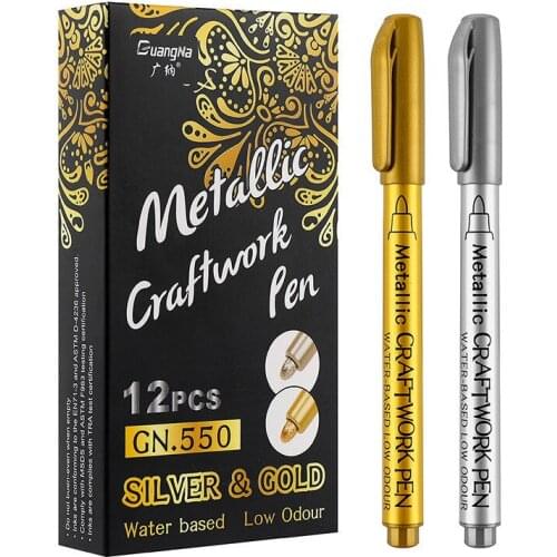 ZK30 DIY Marker Pens Metallic Waterproof Permanent Paint Gold And Silver For Drawing Students Supplies Marker Craftwork Pen