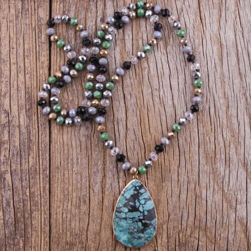 RH Fashion Bohemian Jewelry Accessory Glass Crystal/stone Long Knotted With Stone Dorp Pendant Necklaces For Women Gift Dropship