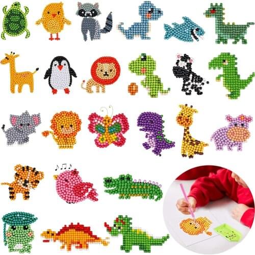 24 Pieces 5D DIY Diamond Painting Kits Paint by Numbers Kits Animal Diamond Stickers for Kids and Adult Beginners Crafts Making