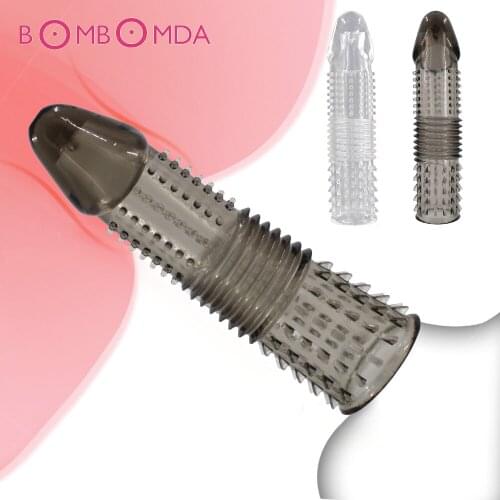 Cheapest Penis Sleeve Condom For Men G Point Stimulation Delay Ejaculation Particle Reusable Condom For Sex Penis Extender Dildo