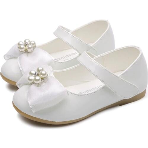 New Baby Girls Leather Shoes Girls Flower Kids Princess Shoes Cocktail Party Shoes For Baby Girls Wedding Dress Shoes White red
