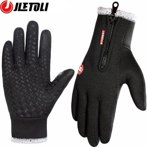 JLETOLI Bike Cycling Gloves Full Finger Warm Fleece Sport Touch Screen Gloves Men Waterproof Bicycle Riding Skiing Hiking Gloves