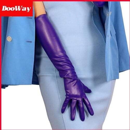 DooWay Womens Fashion Long Gloves Faux Leather Over the Elbow 20-inches Purple