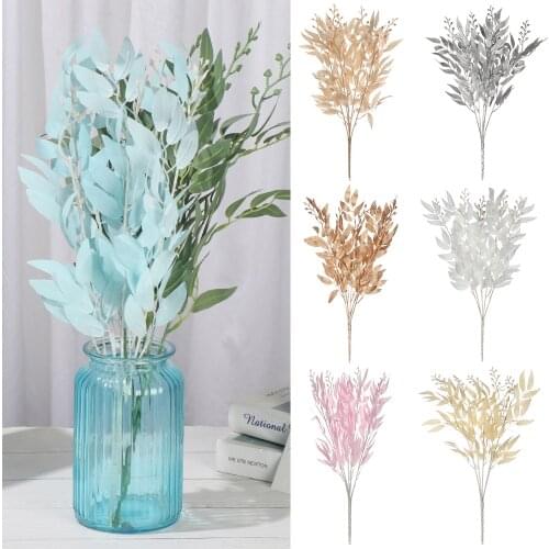 1 Bouquet Artificial Fake Silk Flower Leaf Plant Eucalyptus Wedding Xmas Party Wreath Home Decor Faux Foliage Willow Leaf