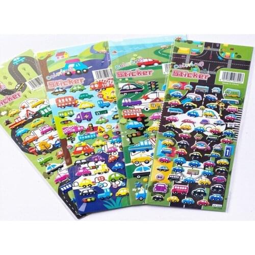 10pcs Car Paper Creative Scene Kindergarten Award Colored Bubble Stickers Boys 3D Puzzle 3D Small Paste