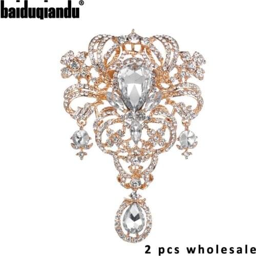 Pack of 2pcs Large Size Clear Rhinestones Bridal Crystal Brooch Pin Wedding Party Jewelry Decorative Accessories