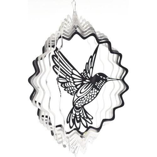 3D Dynamic Hummingbird Wind Spinner Kinetic Metal Art Window Hanging Pendant Sheetmetal Spinner Outdoor Garden Decoration