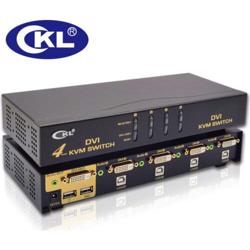 4 Port USB DVI KVM Switch Keyboard Mouse PC Monitor Switcher with Audio and Auto Scan Support 1920*1200 DDC2B Metal CKL-94D