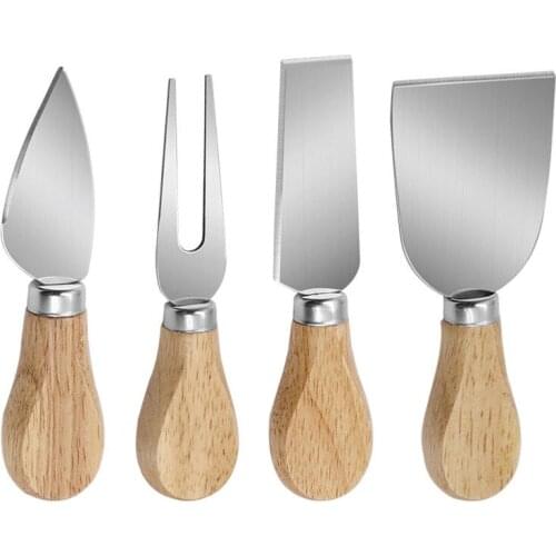 4pcs/set Stainless Steel Cheese Knives Oak Handle Cheese Cutter Cheese Board Butter Spatula Kitchen Cake Cheese Tools