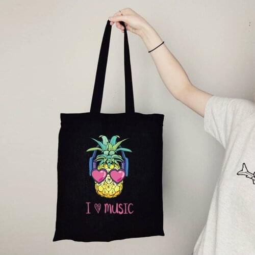 Pineapple Canvas Tote Bag Sunglasses Aloha Shopping Bag Cartoon Beaches Hawaii Custom Bags with Logo