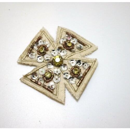 1pc cross embroidered beaded Patches for Clothing sew on rhinestone parche Appliques Decoration Badge parche