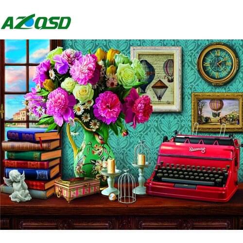 AZQSD Full Square Diamond Painting Flower Handmade Gift 5D DIY Diamond Embroidery Mosaic Vase Picture Of Rhinestones Wall Art