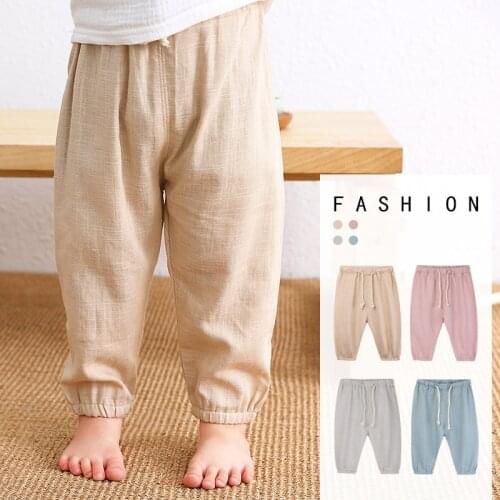 BBD Toddler Pants Boys Girls Summer Spring Cotton Linen Elastic Waist Loose Solid Harem Trousers Children 2-6 Years New Clothes