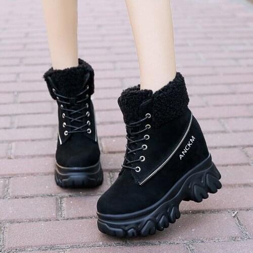 Ankle Boots For Women 2020 Winter Zip High Platform Sneakers 9CM Height Increasing Warm Snow Boots Thick Sole Designer Fur Boot