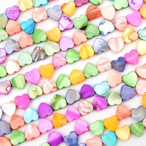 10mm Colorful Cross Hole Love Heart Shape Shell Beads Natural Stone Beads for Jewelry Making DIY Bracelet Necklace Handmade