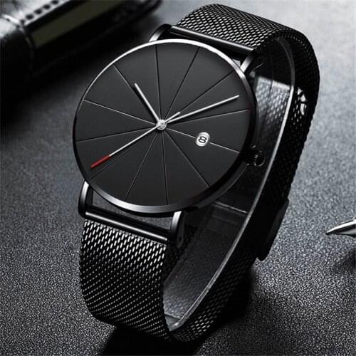 2020 Minimalist Mens Fashion Watches Men Business Date Calendar Clock Male Ultra Thin Stainless Steel Mesh Belt Quartz Watch
