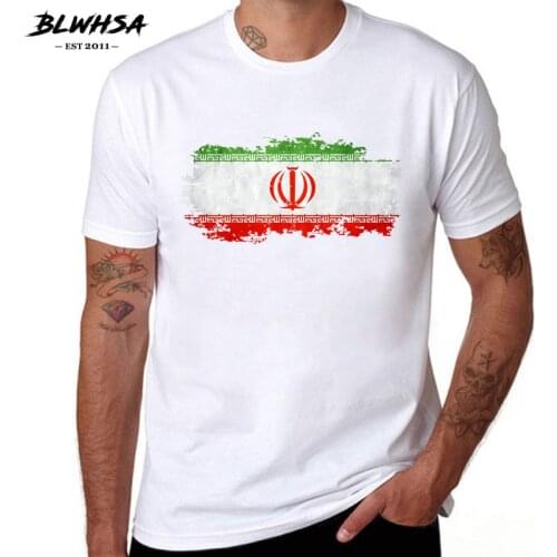 BLWHSA Iran Flag Printing T shirt Men Casual Short Sleeve Cotton Summer Funny T-shirts Fashion Iranian Flag Tops Tees