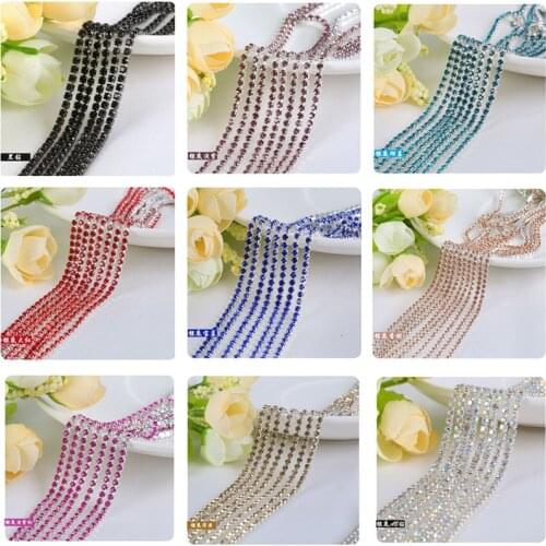 Hot Sale 1M Sewing Crystal Rhinestone Chain SS6 SS8 SS10 SS12 Silver Base Claw Gule on Rhinestone Trim DIY Beauty Accessories