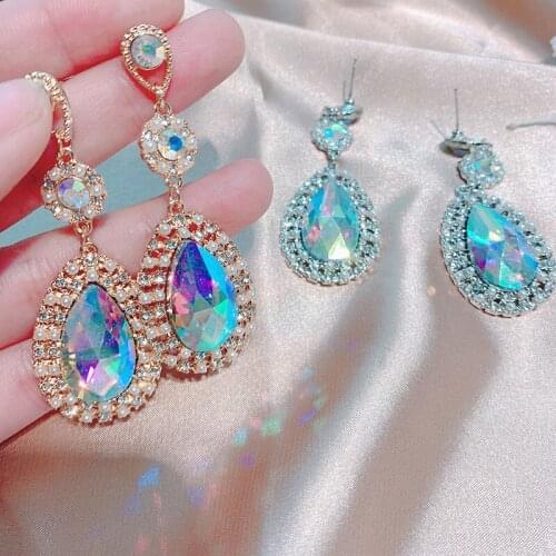 Korean Elegant Luxury Waterdrop Crystal Temperament Dangle Earrings For Women Fashion Pearl Party Boucle D'oreilles