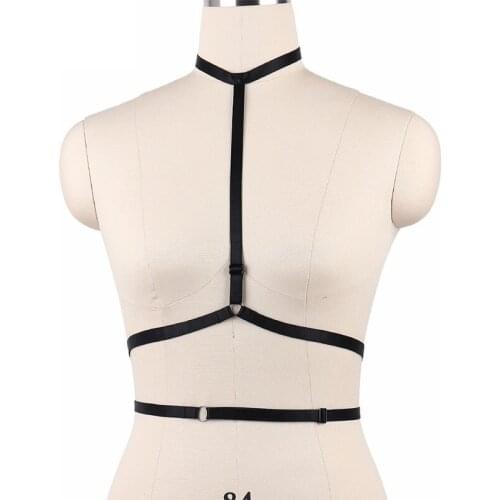JLX.HARNESS Women Black Strappy Top Bustier Fetish Sexy Bondage Bra Erotic Body Cage Harness Lingerie Rave Burlesque Dress O0050