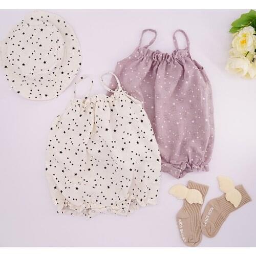 Stars Infant Rompers Cotton Organic 2020 New Summer Newborn Baby Clothes Sling Strap Beach Toddler Outfits With Hats Wings Socks