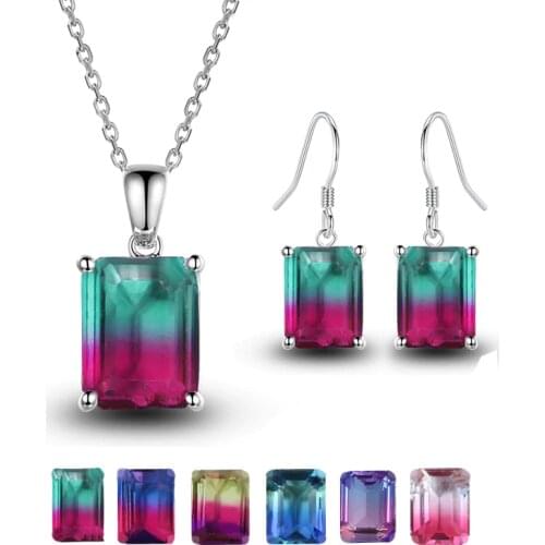 Womens Jewelry Sets Aurora Color Crystal Earrings Necklace for Girls Jewelry Set Earrings Pendant Necklace Drop Dangle Hook 18