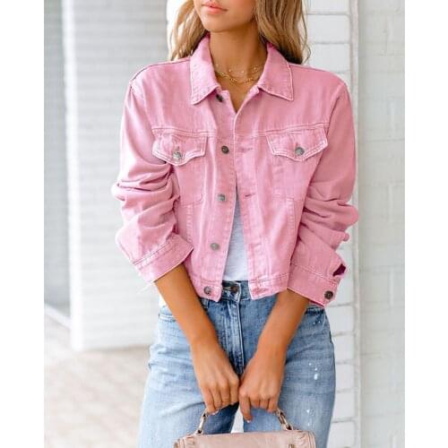 Denim Jacket Women Jean Coat Streetwear Harajuku Vintage Autumn Winter Basic Outerwear Turndown Collar Fashion All-Match Pocket
