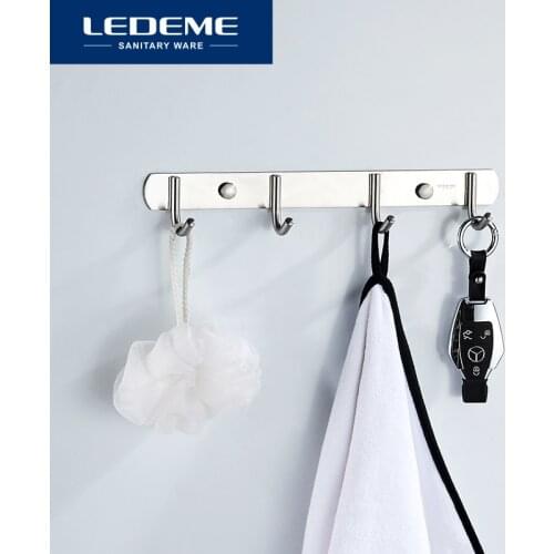 LEDEME Hook Kitchen Wall Cabinet Hook Bathroom Storage 4 Hooks Up Wall Rails Towel Shelf Rack L70201-4