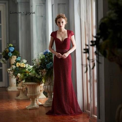 Lemon joyce Luxury Evening Dresses Long 2020 Sexy V-neck Backless Beading Mermaid Party Evening Gowns Plus Size