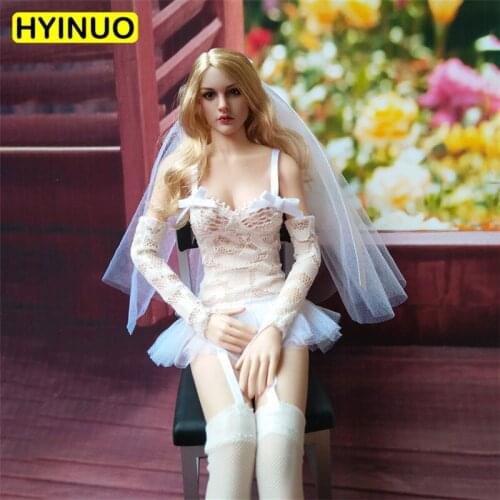 1/6 Scale Female Sexy WhiteShort Wedding Translucent Dress Girl Stockings Clothes Clothing Set F12"Action FigureFemale Body Doll