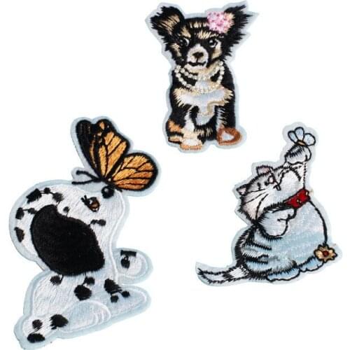Lovely Animals Dog Cat Embroidered Patch for Clothing Iron Sewing Applique Shoes Bags Stickers Badge DIY Patch for Jeans Jackets