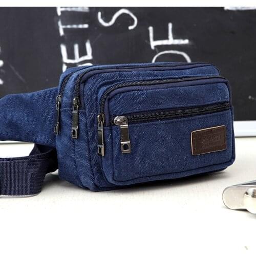 Mens Multifunctional Belt Bag Wallet Purse Buttocks Coin Purse 4 Zipper Fanny Pack Travel Waist Bag Square Canvas Material