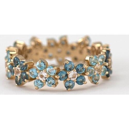 Fashion Luxury Blue Crystal Engagement Rings for Women Wedding Statement Jewelry Accessories Cute Cubic Zirconia Flower Rings