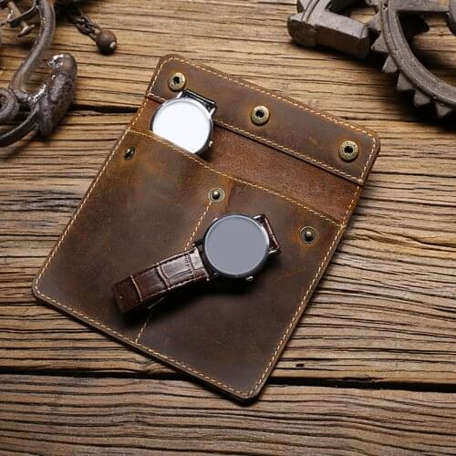 Fashion Travel Leather Watch Pouch Jewelry Storage Bag Hand Stitched