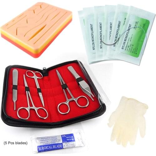 17 In 1 Medical Skin Suture Surgical Training Kit Silicone Pad Needle Scissors Soft Easy to Operate Silicone + Stainless Steel