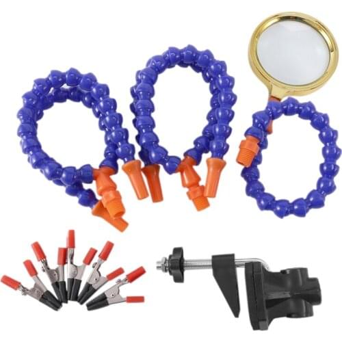 Bench Vise Table Clamp Soldering Station With 5Pc Flexible Arms Soldering Iron Holder Pcb Welding Repair Third Hand Tool