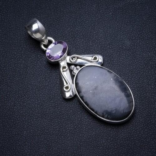 Natural Picasso Jasper and Amethyst Handmade Unique 925 Sterling Silver Pendant 2" X0407