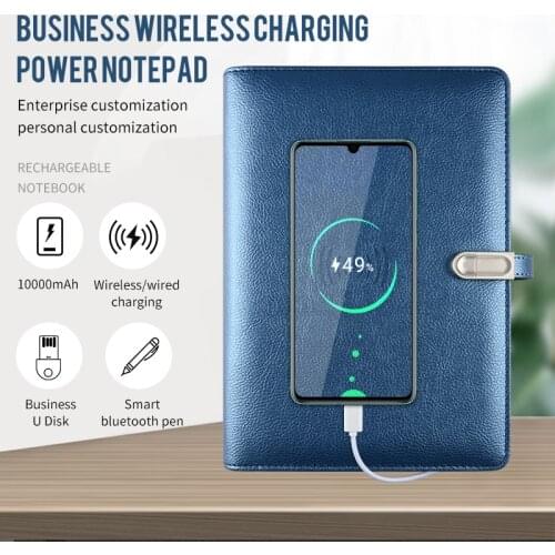 Multi Functional Smart Synchronization Business Diary Gift Set Powerbank Notebook Wireless With Loose-leaf Binding