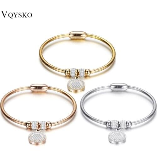New High Crystal Quality Bracelet Bangles Coin Magnet Clasp With Snake Chain 316L Stainless Steel Wedding Bangles jewelry