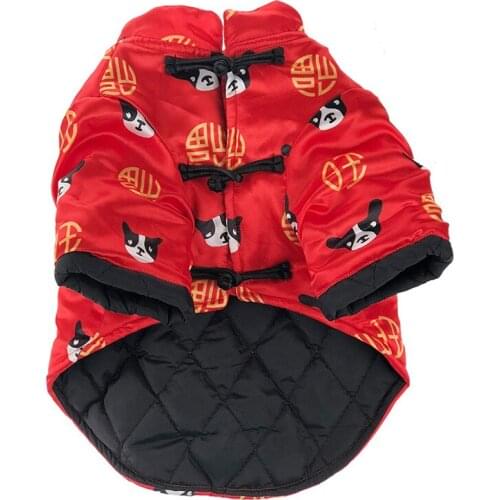 Pet Dog Clothes Cat Chinese Tang Suit New Year Traditional Feet Clothes Autumn Winter Satin Dog Jacket Bulldog Pet Clothing E13