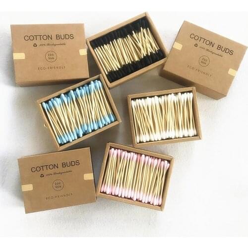 1000Pcs 5Pack Double Head Soft Cotton Swabs Bamboo Sticks Bud Shape Cotton Swab Sticks Nose Ears Women Makeup Cleaning Tools