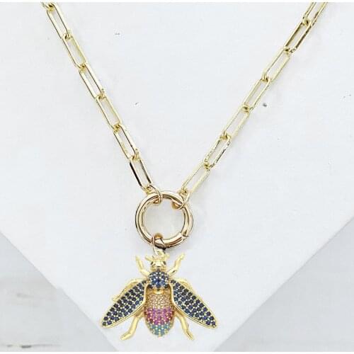 Charms Style Christmas Gift Luxury punk round spring clasp Pave CZ Zircon Beetle insect Pendant Necklace Jewelry Accessories